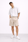 Pleated Tie-Belt Tailored Shorts