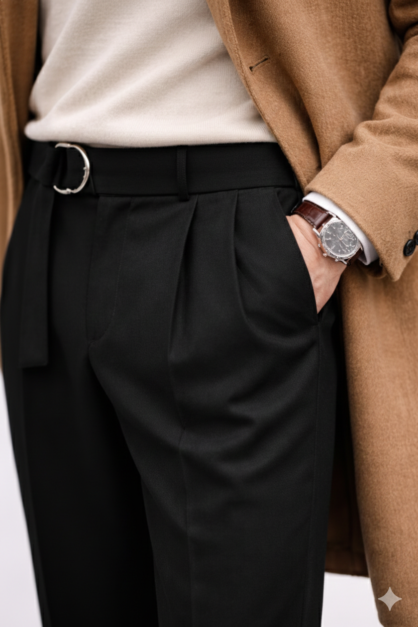 Dark Black Pleated Trousers
